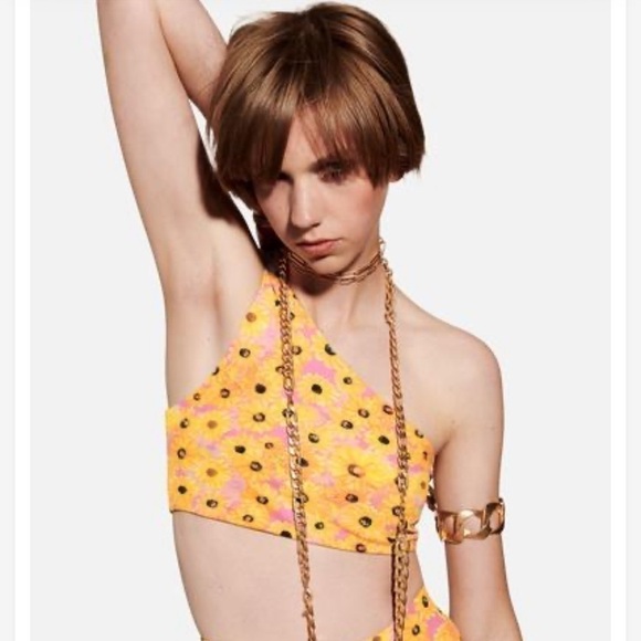 ZARA Floral Sunflower Print stretchy one shoulder crop top size Small - Picture 4 of 15